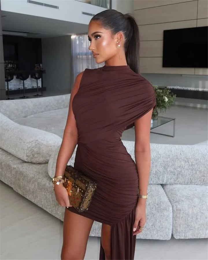 Women’s One-Shoulder Draped Mini Dress Elegant Party Evening Outfit