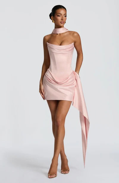 Women’s Satin Corset Mini Dress with Draped Silhouette Elegant Party Wear
