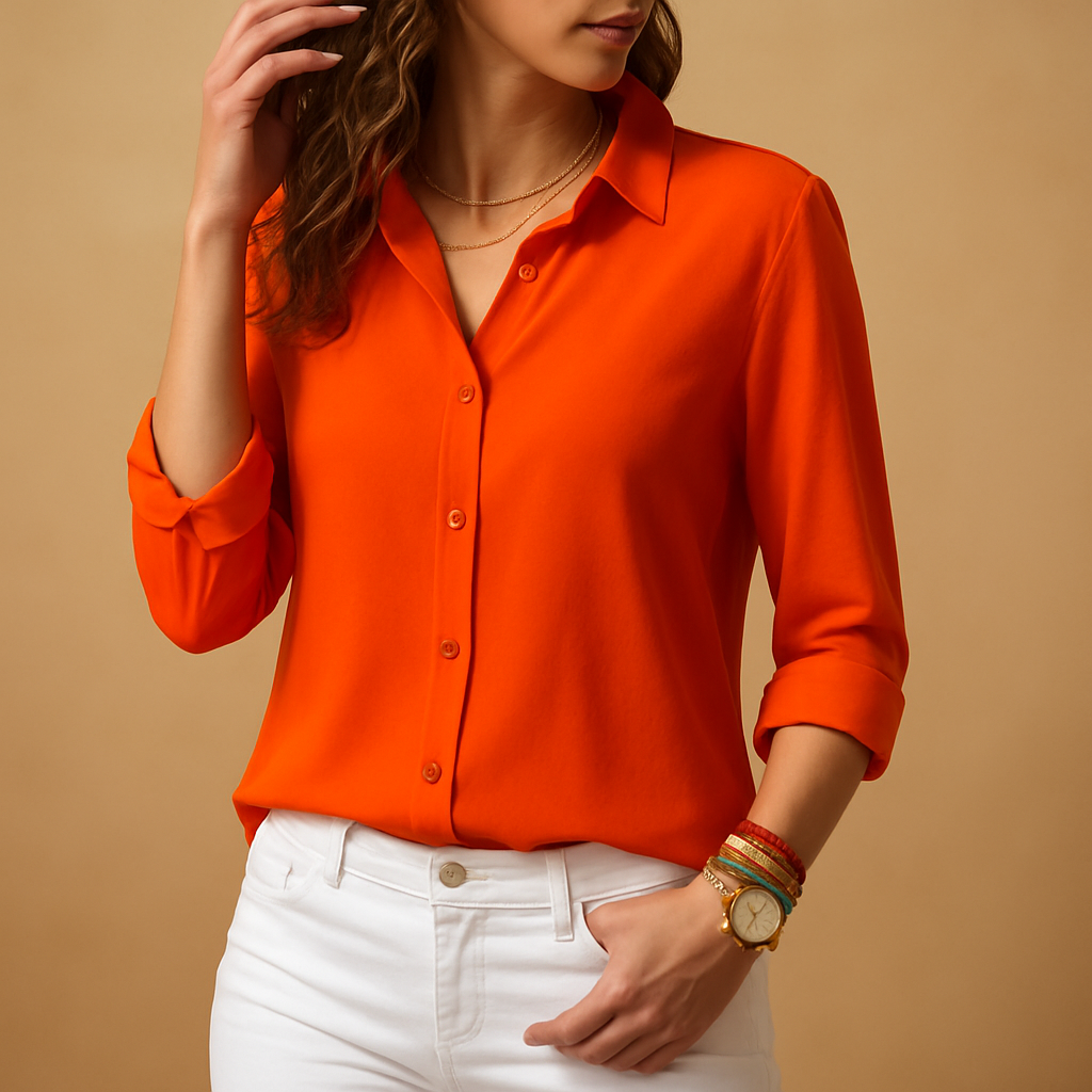 Long sleeve V-neck blouse for women | Amelia