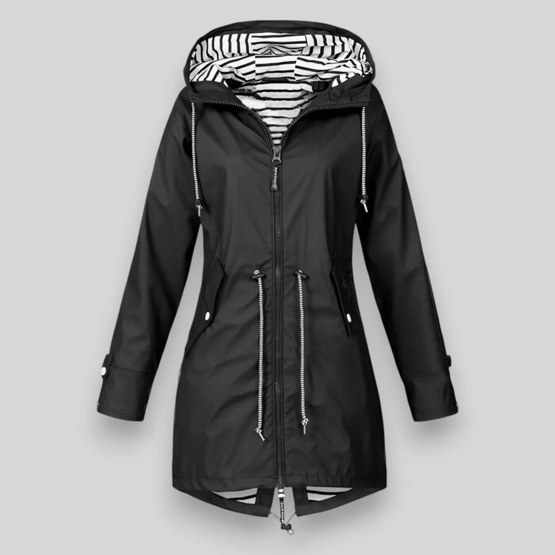 Women's Waterproof Rain Jacket with Drawcord Waist and Hooded Zip
