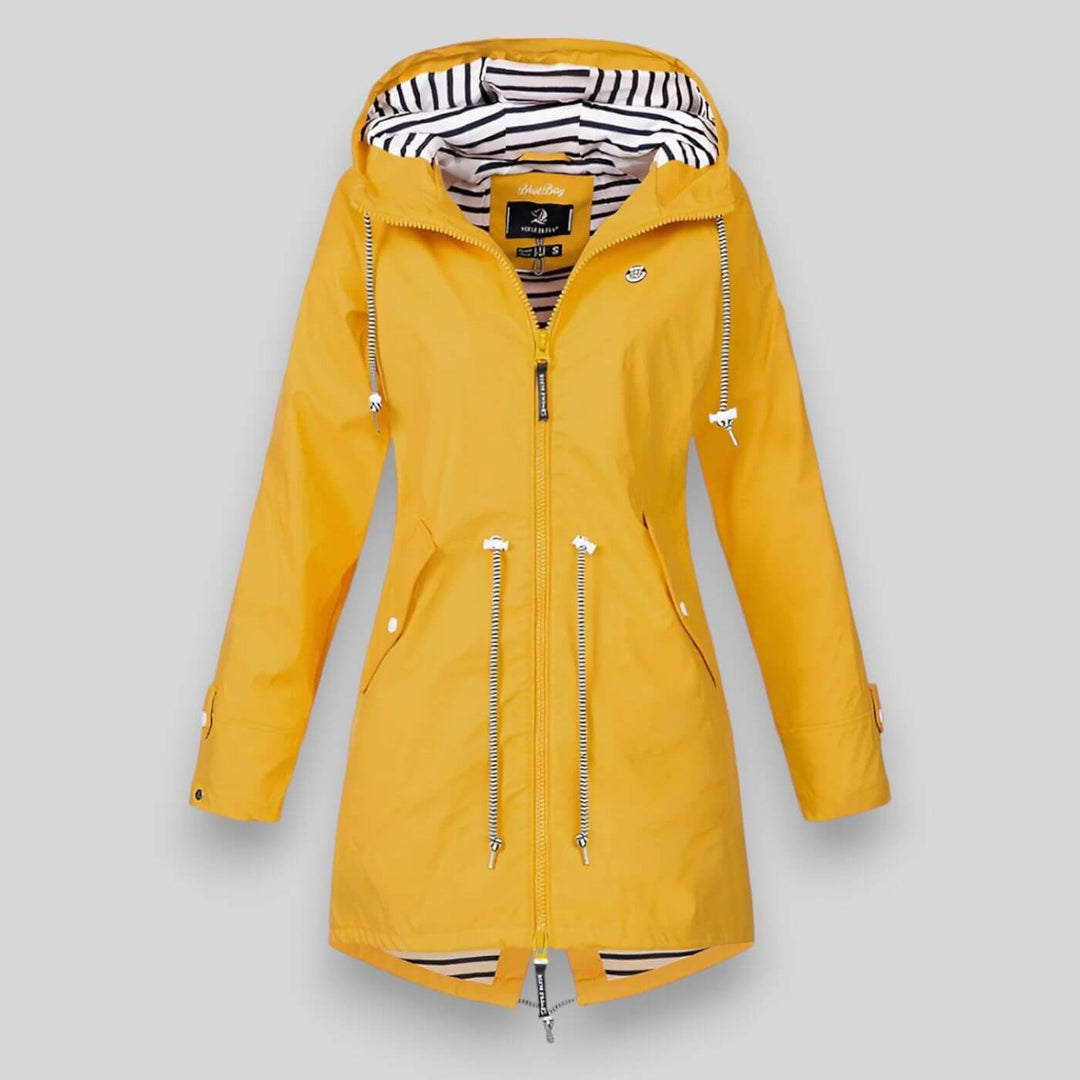 Women's Waterproof Rain Jacket with Drawcord Waist and Hooded Zip