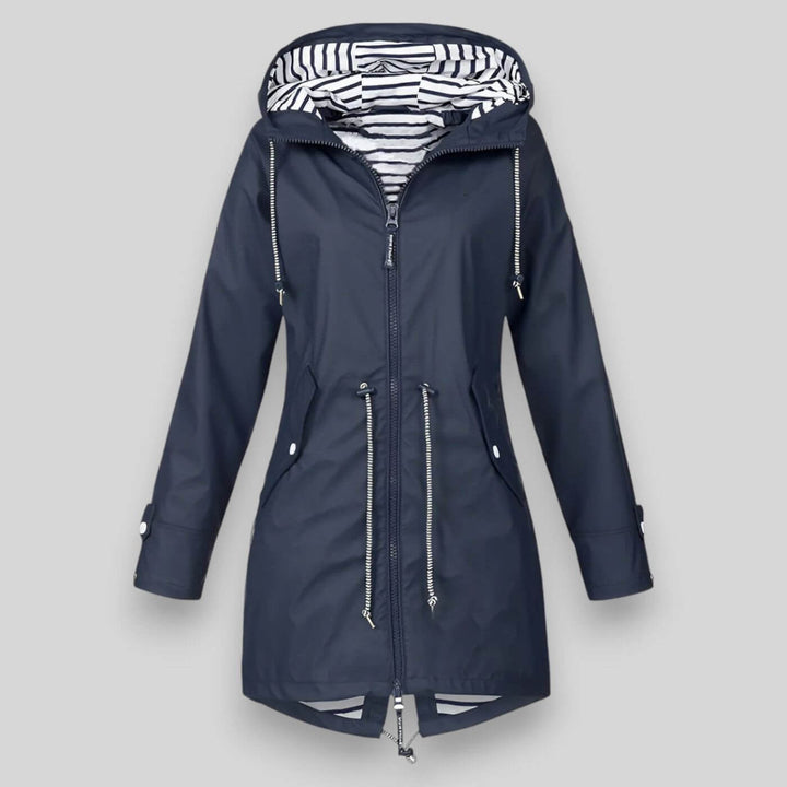 Women's Waterproof Rain Jacket with Drawcord Waist and Hooded Zip
