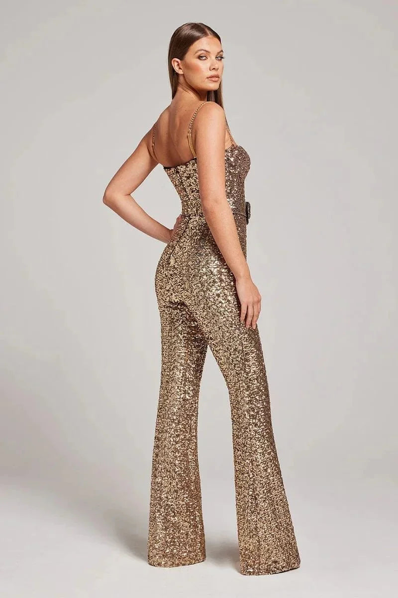 Jenna | Glitter Jumpsuit with Waist Belt Set