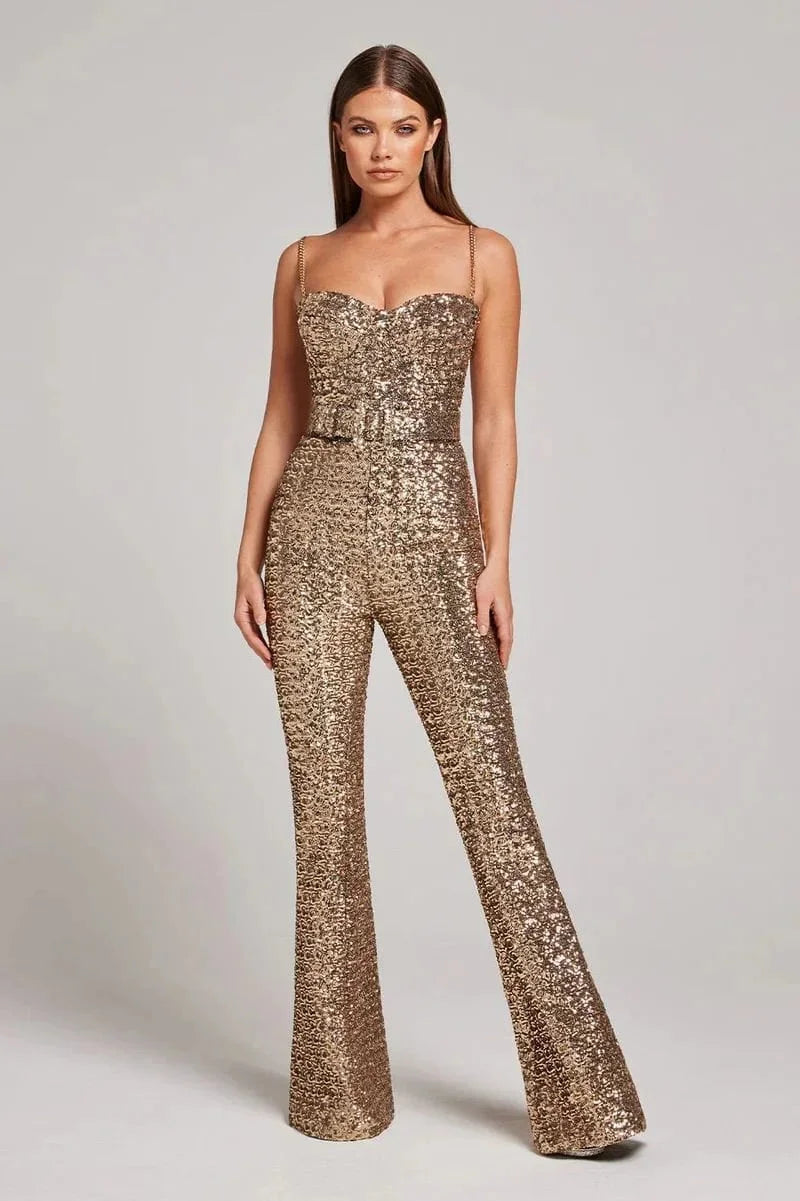 Jenna | Glitter Jumpsuit with Waist Belt Set