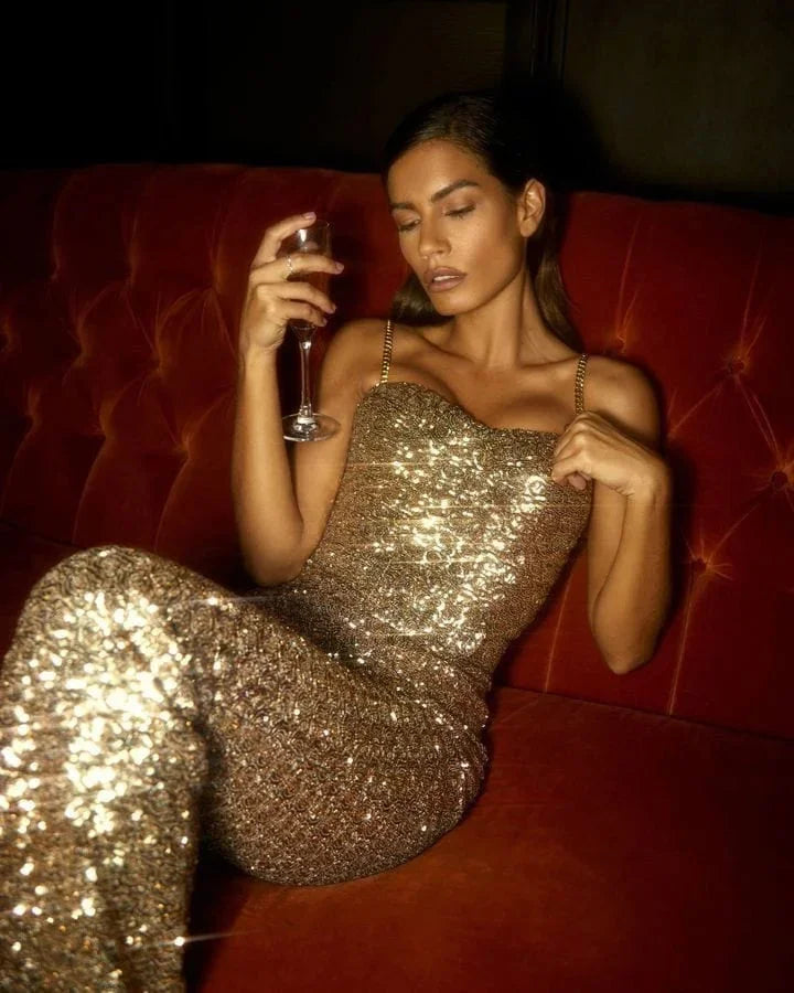 Jenna | Glitter Jumpsuit with Waist Belt Set