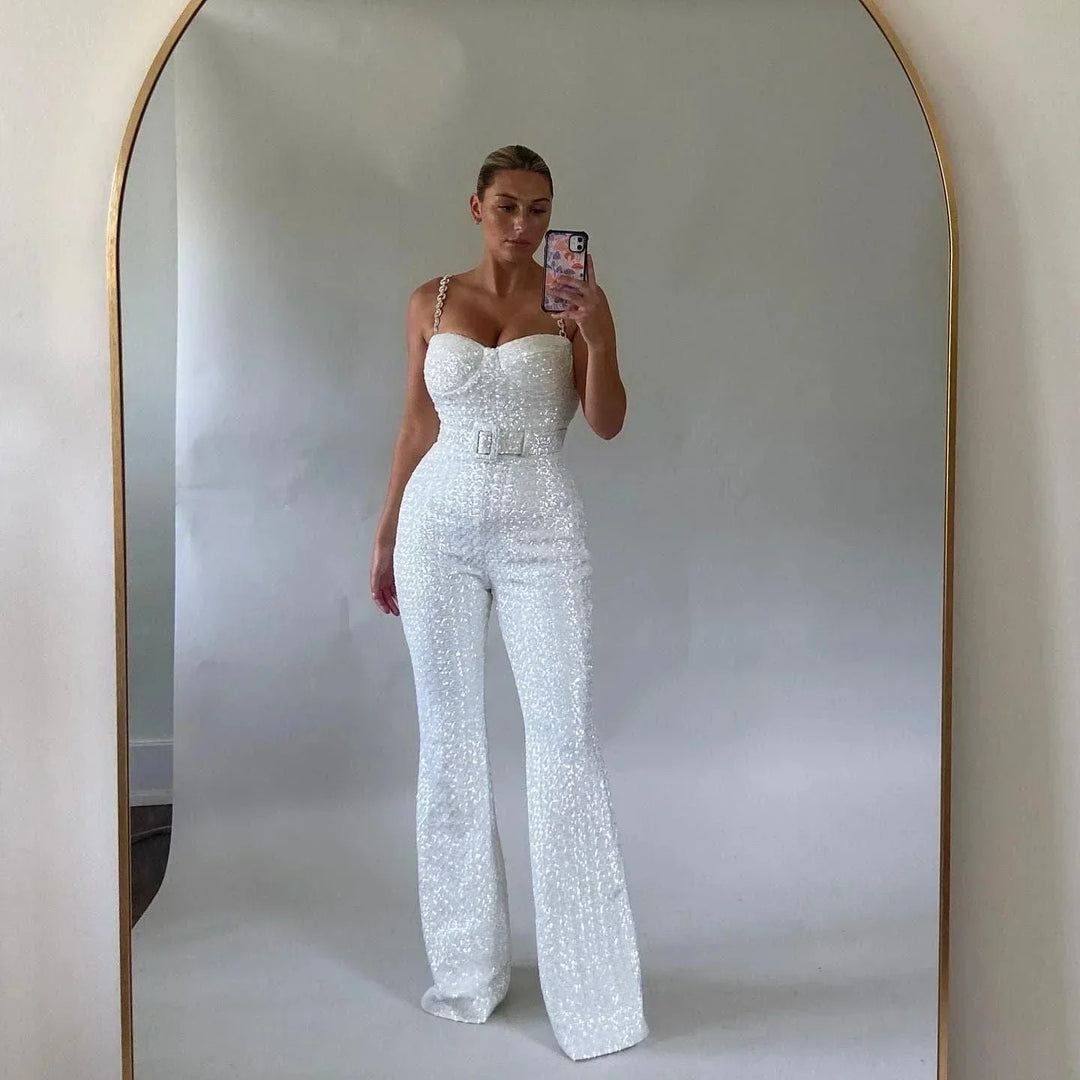 Jenna | Glitter Jumpsuit with Waist Belt Set