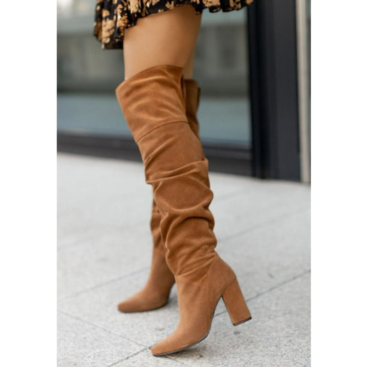 Women’s Warm Suede Over the Knee Boots – Block Heel Winter Thigh High Boots
