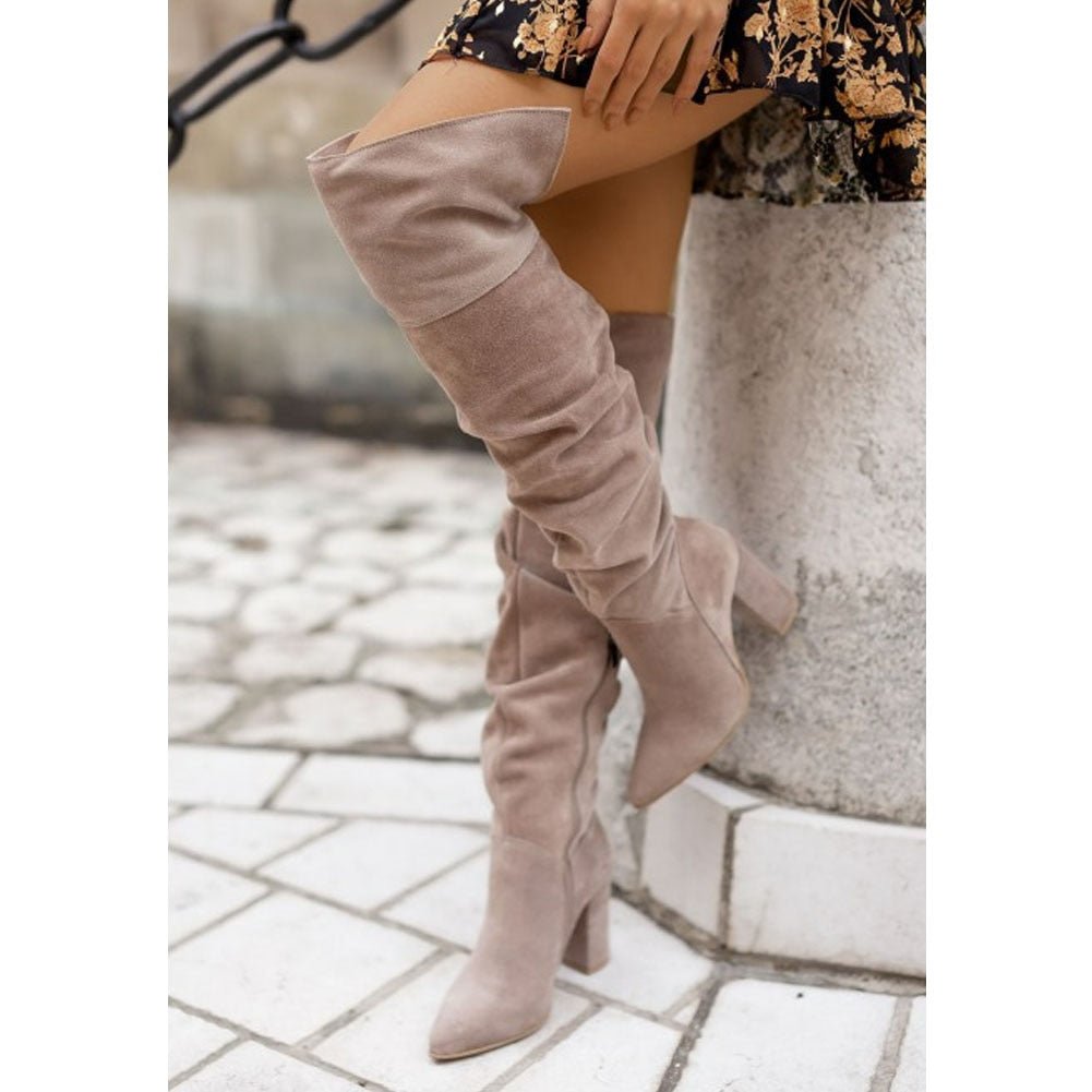 Women’s Warm Suede Over the Knee Boots – Block Heel Winter Thigh High Boots