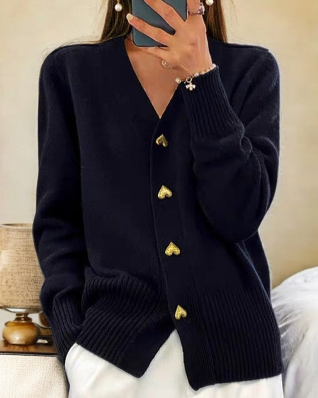 Adele – Womens Soft Heart-Button Knit Cardigan