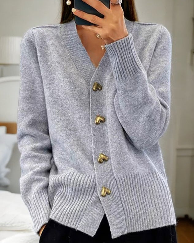 Adele – Womens Soft Heart-Button Knit Cardigan