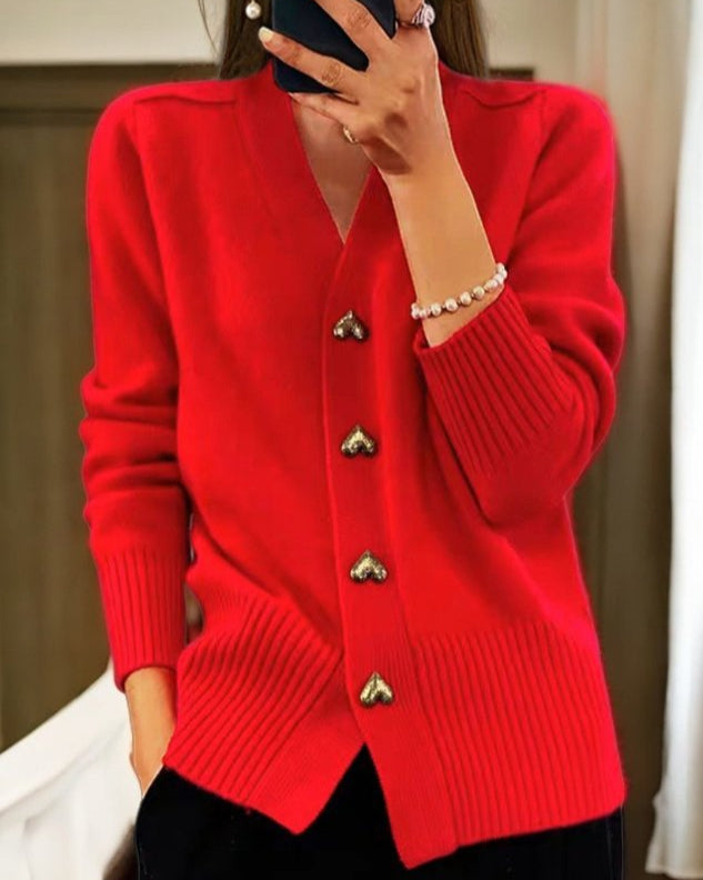 Adele – Womens Soft Heart-Button Knit Cardigan