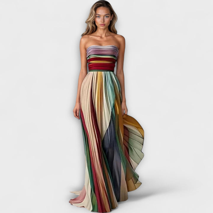 Elsie | Women’s Strapless Pleated Rainbow Maxi Dress